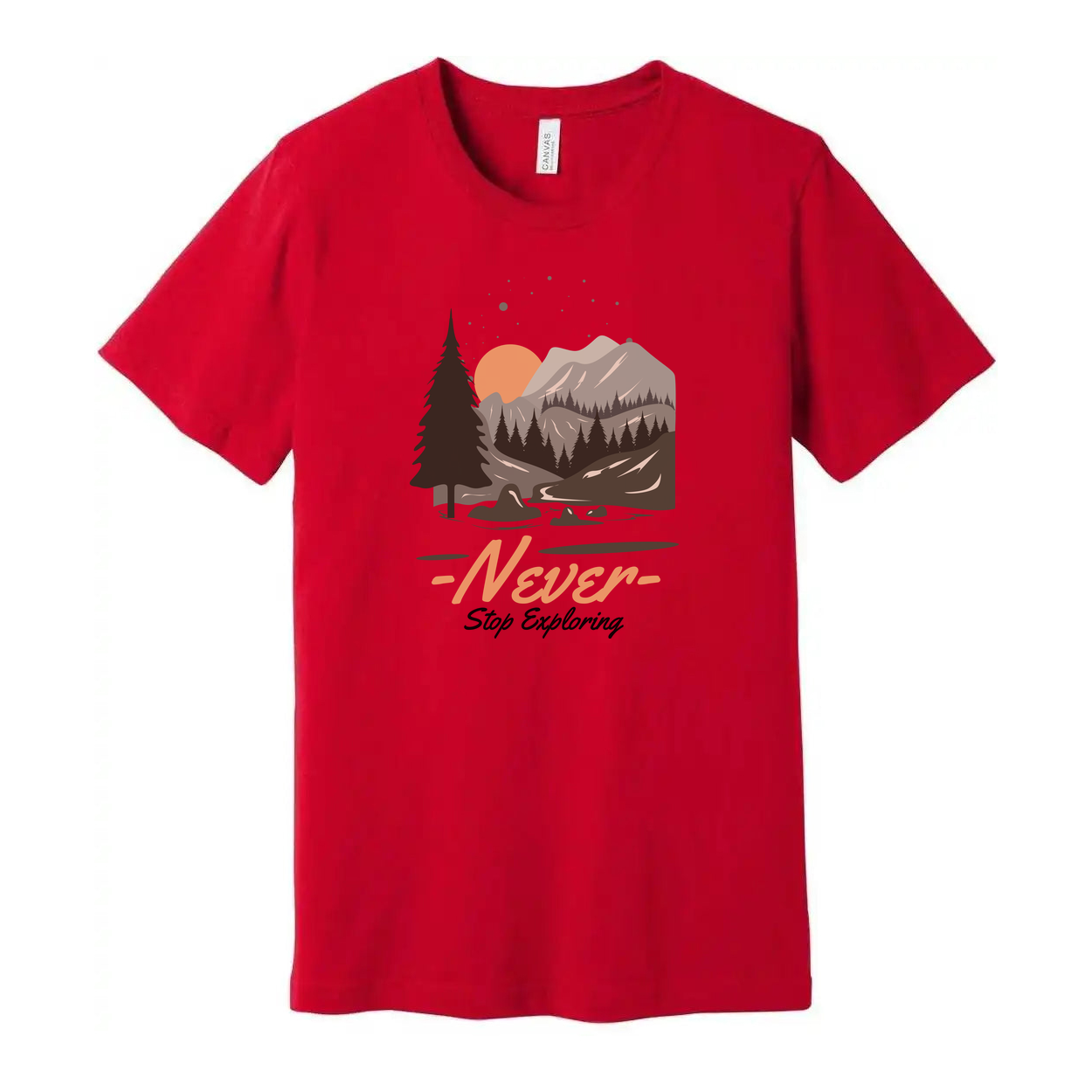 Unisex Outdoor Graphic T Shirt With Mountain Range Forest Scene Sunset Artwork Design
