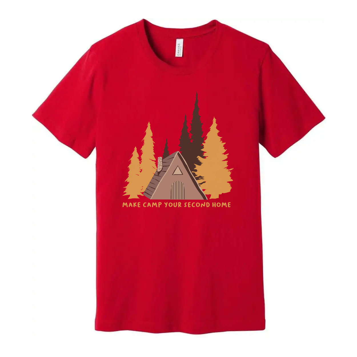 Unisex Camping Graphic T Shirt With Forest Cabin And Tent Design For Outdoor Lovers