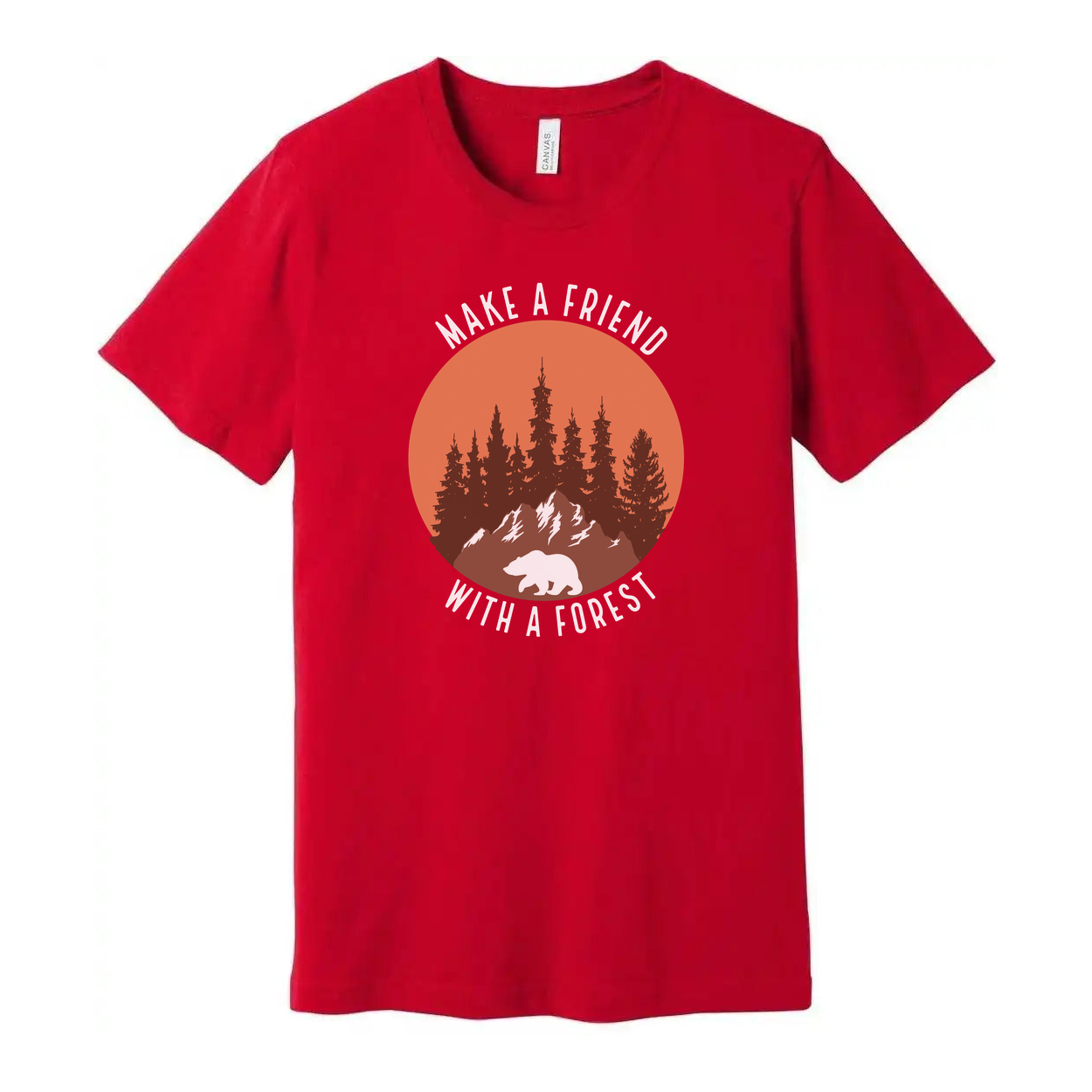 Unisex Outdoor Graphic Tee With Forest Silhouette Bear Under Sunset For Nature Lovers