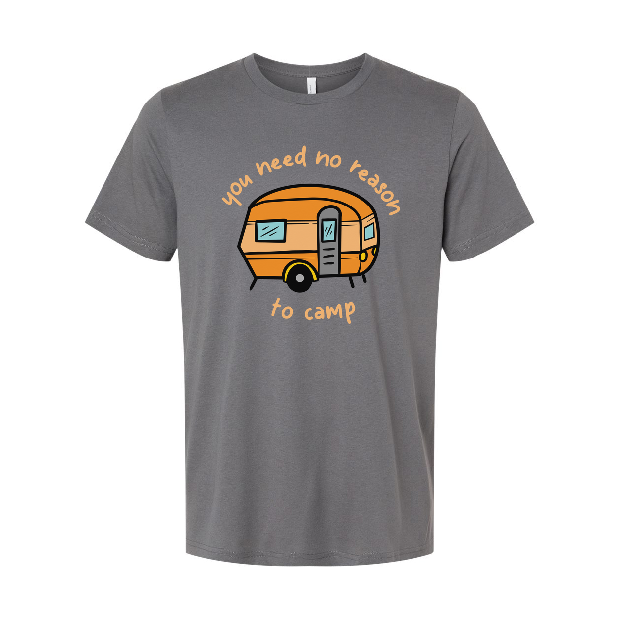 Unisex Camping Caravan Graphic Tee With Cartoon Camper And Slogan You Need No Reason To Camp