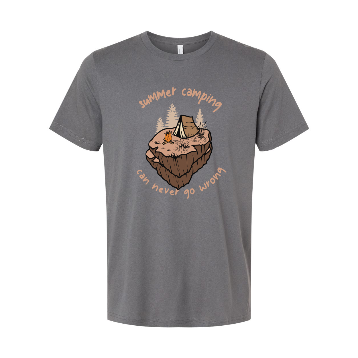 Summer Camping Graphic Unisex T Shirt For Outdoors Enthusiasts Featuring Tent Campfire And Island Scene