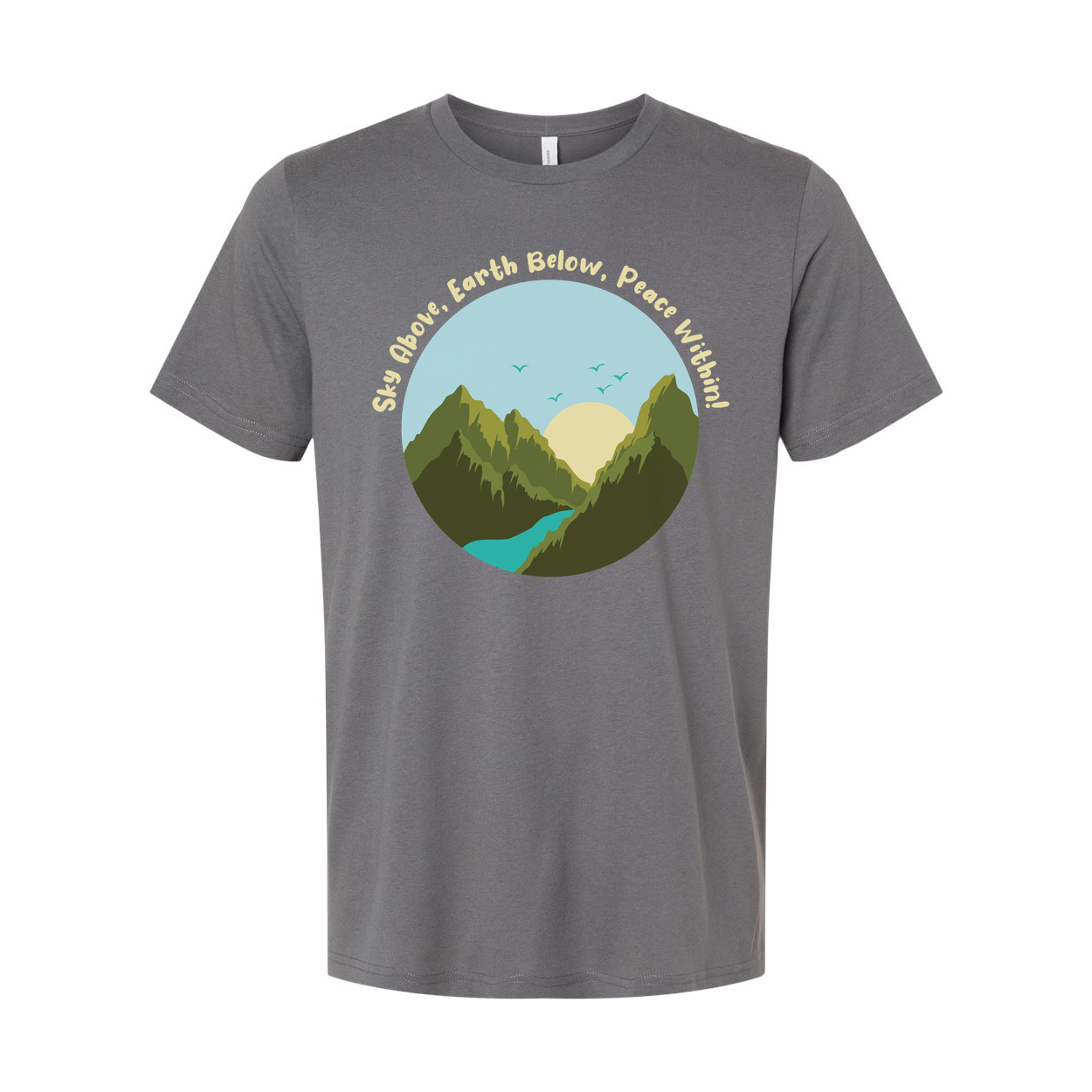 Unisex Outdoor Mountain Landscape T Shirt With Circle Sunrise Over River Graphic