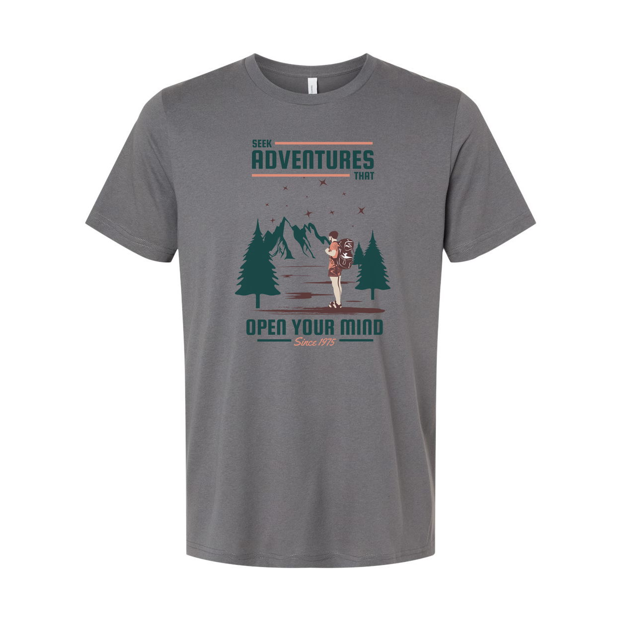 Unisex Outdoor Adventures T Shirt With Mountain Range And Forest Silhouette Artwork Open Your Mind Theme