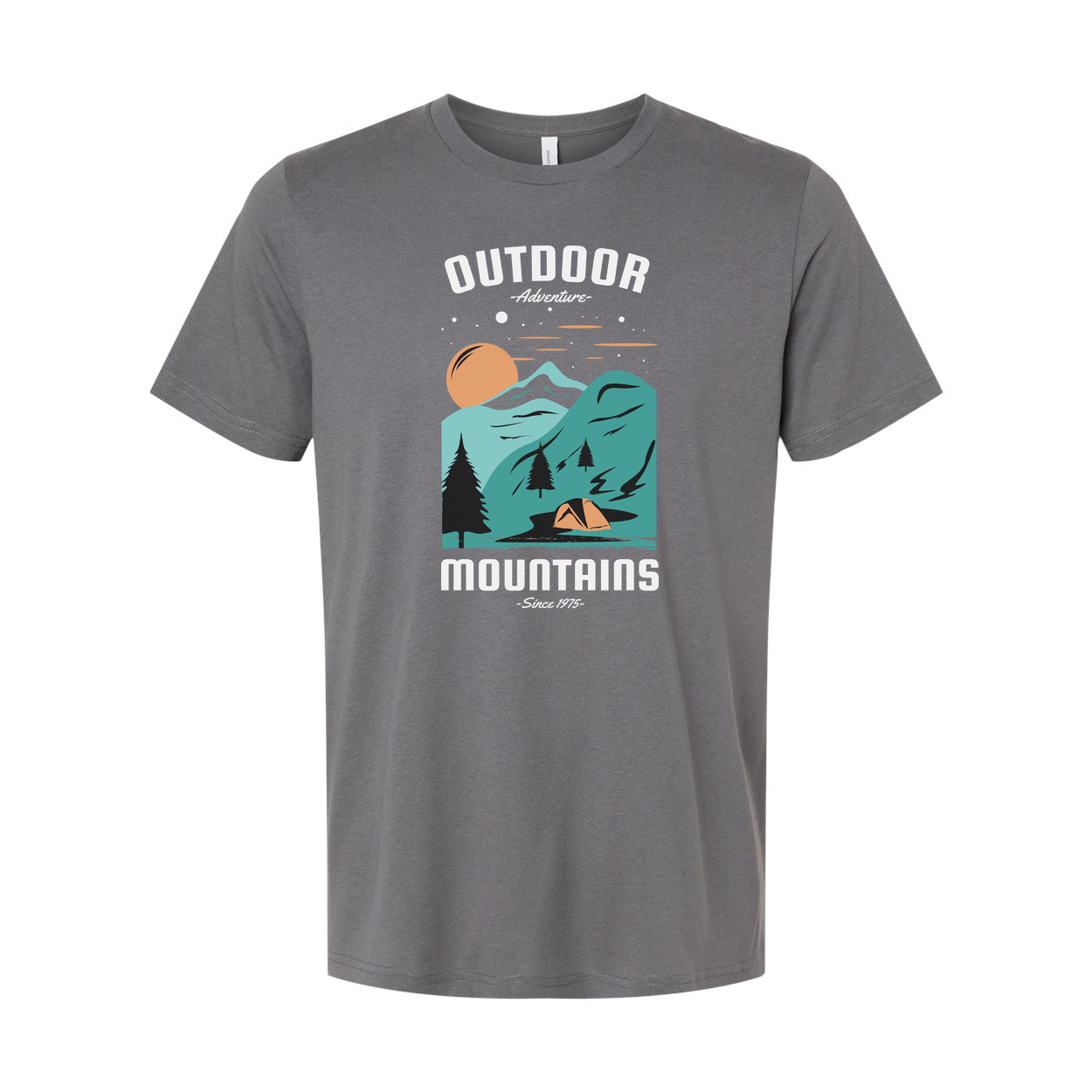 Unisex Outdoor Mountains Graphic Tee With Sunset Forest Scene And Tent For Adventure
