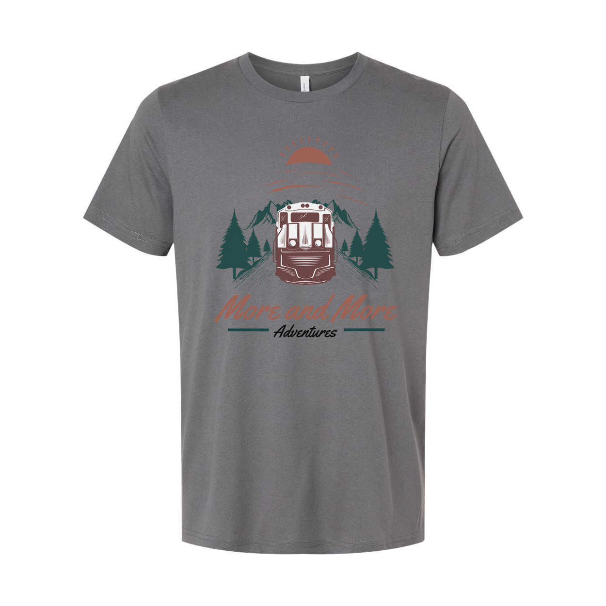 More And More Adventures Graphic Unisex T Shirt Featuring Mountain Range Pines And Sunrise