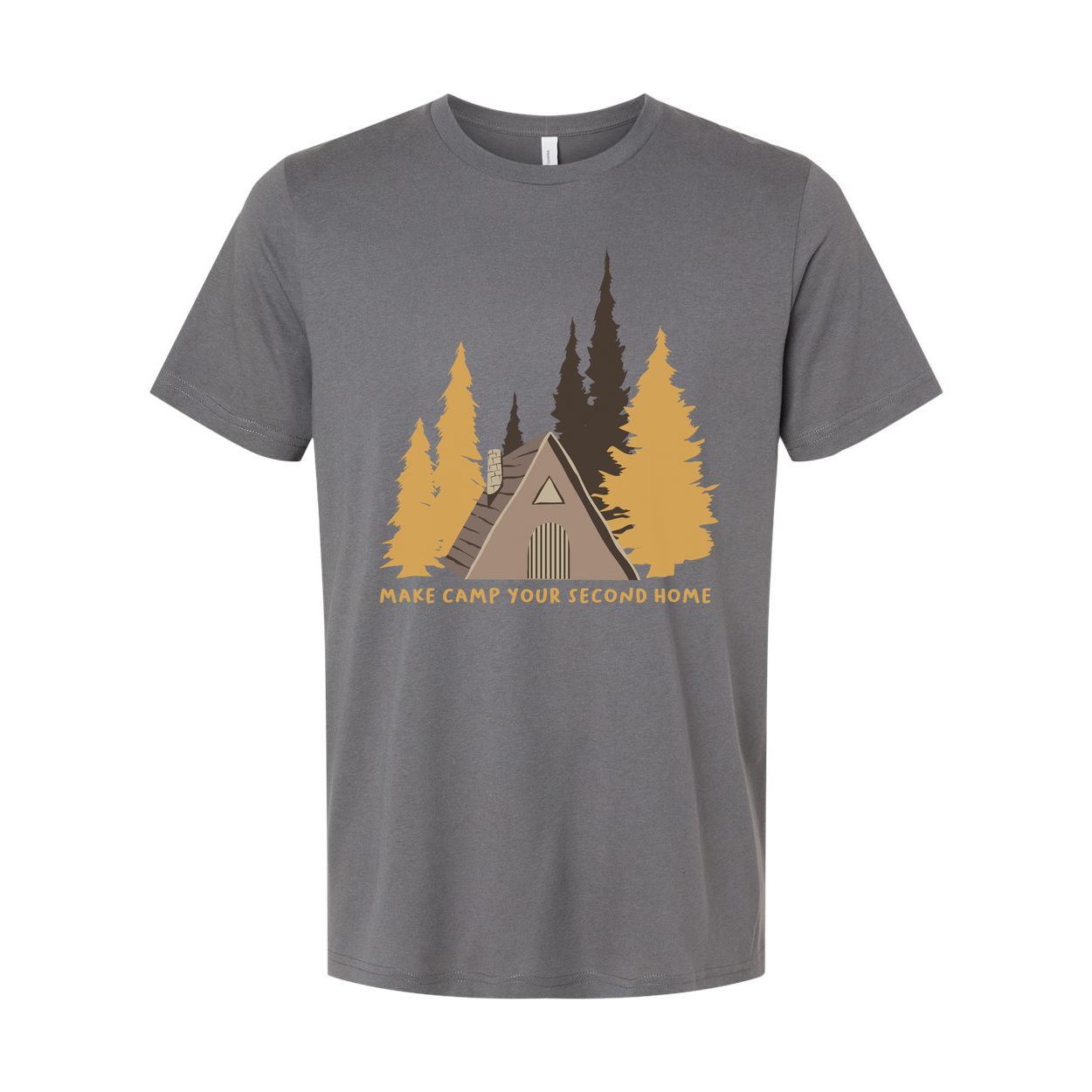 Unisex Camping Graphic T Shirt With Forest Cabin And Tent Design For Outdoor Lovers