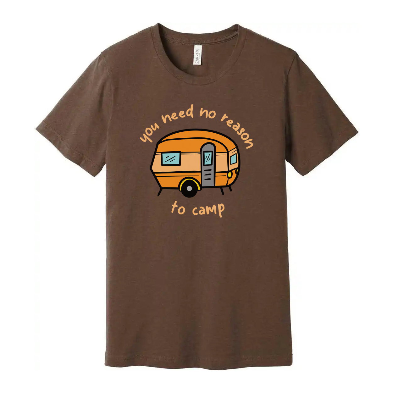 Unisex Camping Caravan Graphic Tee With Cartoon Camper And Slogan You Need No Reason To Camp