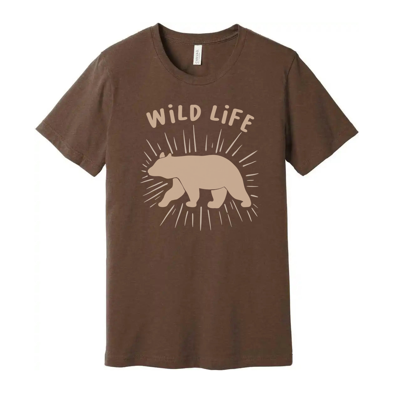 Unisex Outdoor Bear Graphic T Shirt With Wild Life Illustration And Sunburst Design