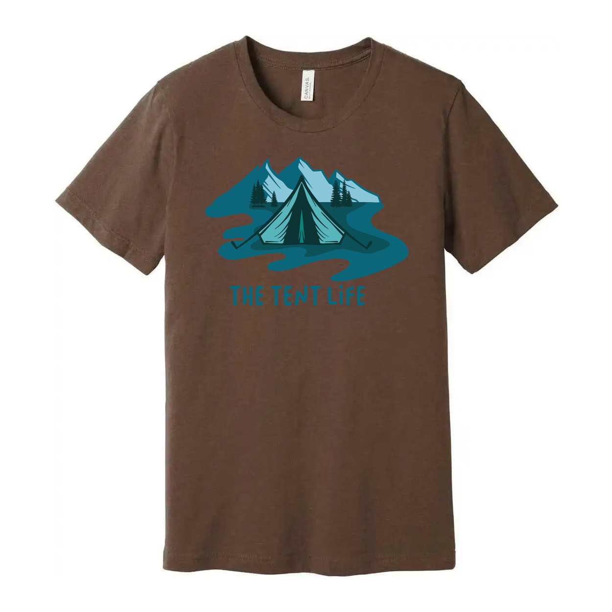 Unisex Outdoor Tent Life Graphic T Shirt With Mountain Scene And River Design Art Print