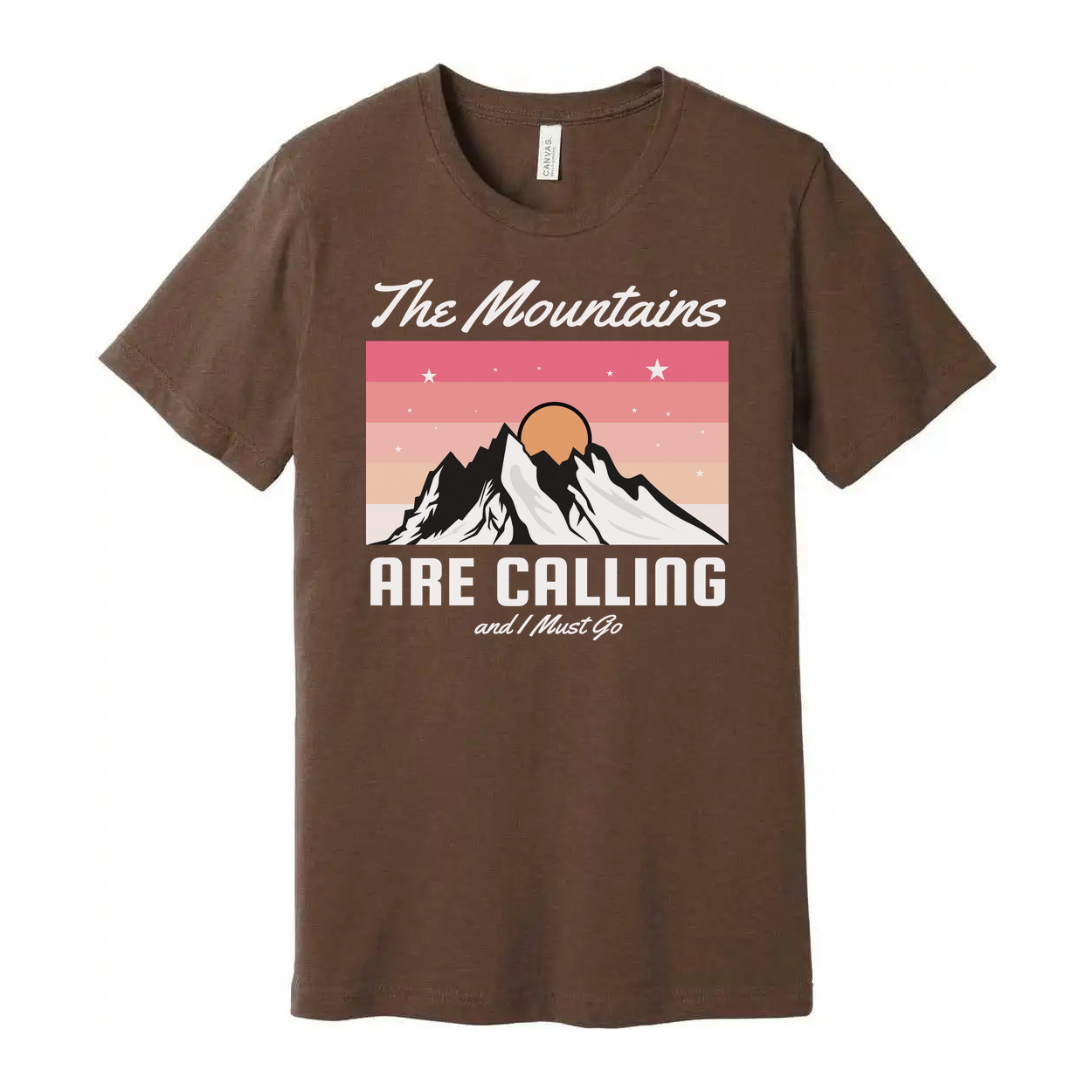 Unisex Graphic T Shirt With The Mountains Are Calling Sunset Mountain Design For Outdoor Fans