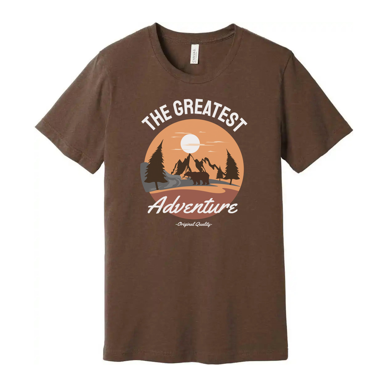 Unisex The Greatest Adventure Outdoor T-Shirt With Sunset Mountains And Forest Silhouette Graphic