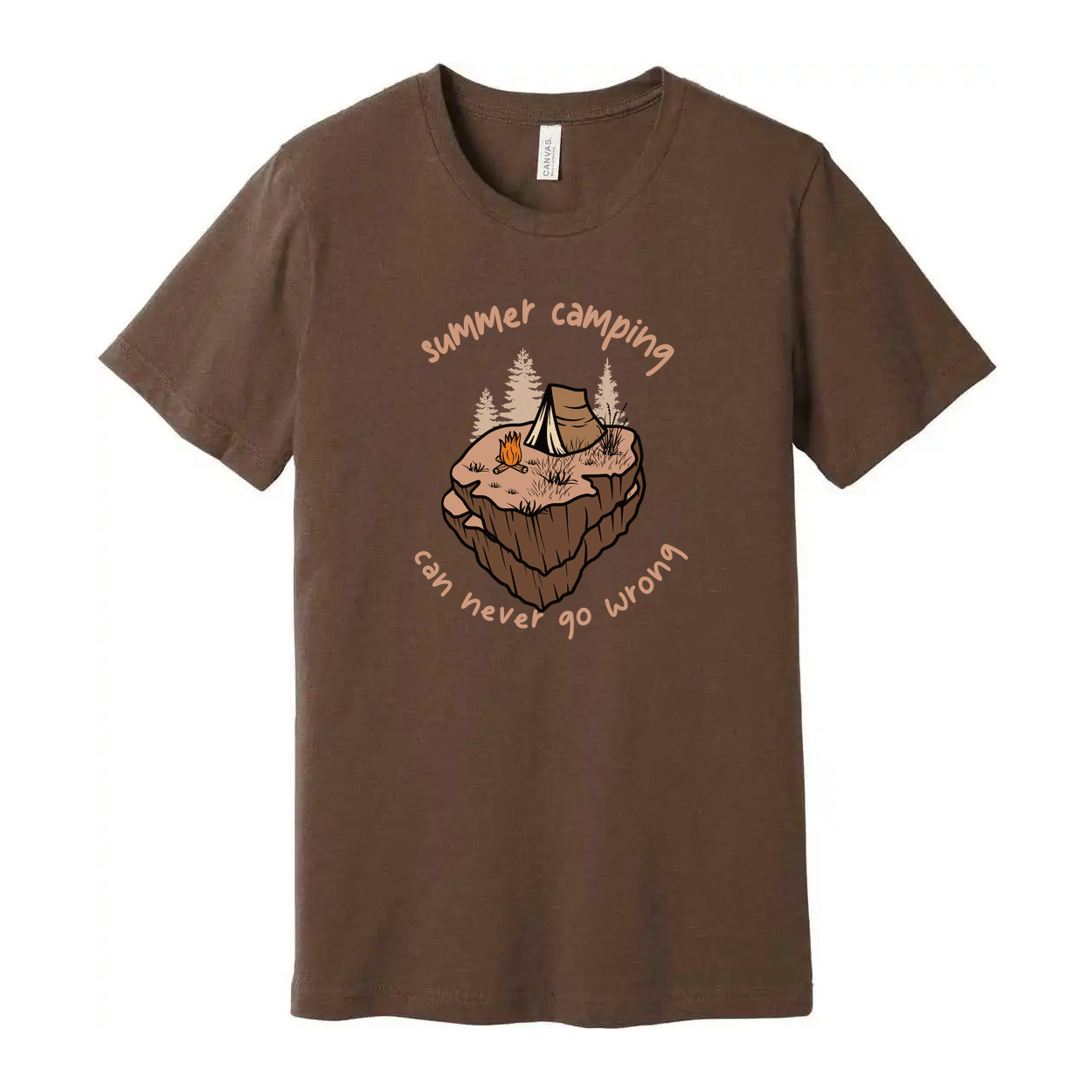 Summer Camping Graphic Unisex T Shirt For Outdoors Enthusiasts Featuring Tent Campfire And Island Scene