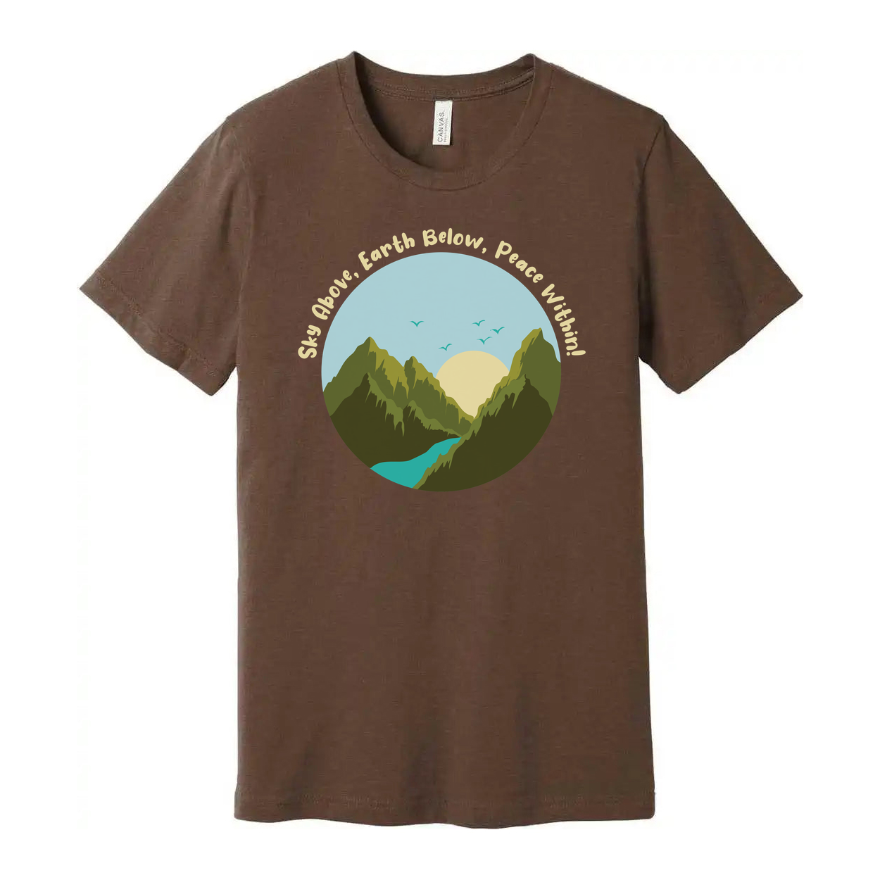 Unisex Outdoor Mountain Landscape T Shirt With Circle Sunrise Over River Graphic