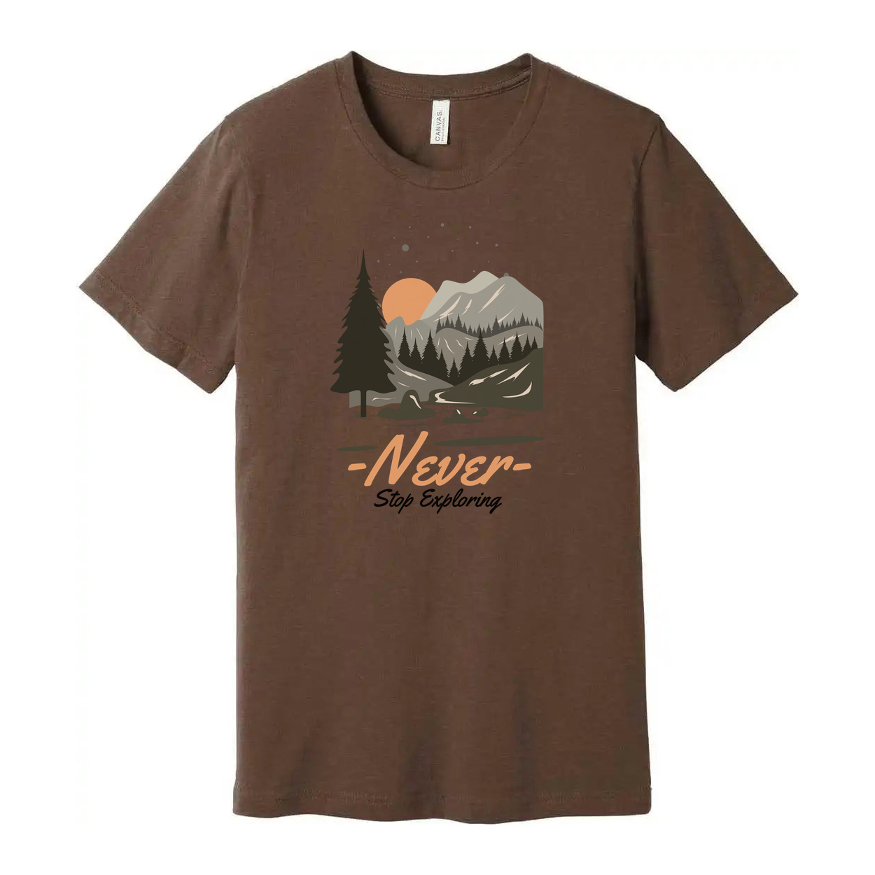 Unisex Outdoor Graphic T Shirt With Mountain Range Forest Scene Sunset Artwork Design