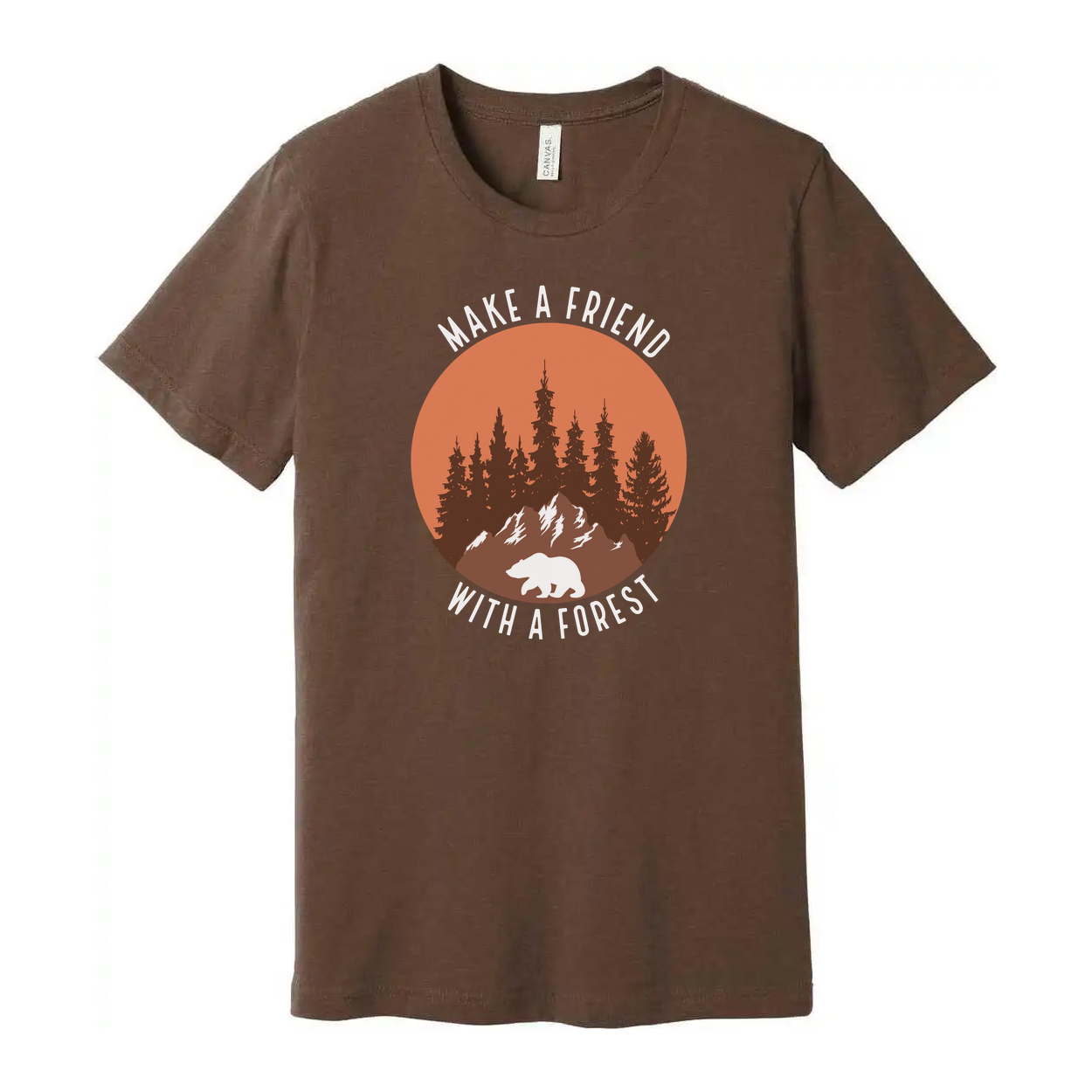 Unisex Outdoor Graphic Tee With Forest Silhouette Bear Under Sunset For Nature Lovers