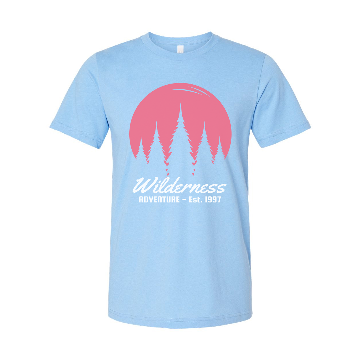 Wilderness Adventure Graphic Tee With Pink Sunset Pine Tree Silhouettes For Outdoors Unisex