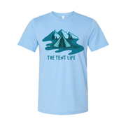Unisex Outdoor Tent Life Graphic T Shirt With Mountain Scene And River Design Art Print