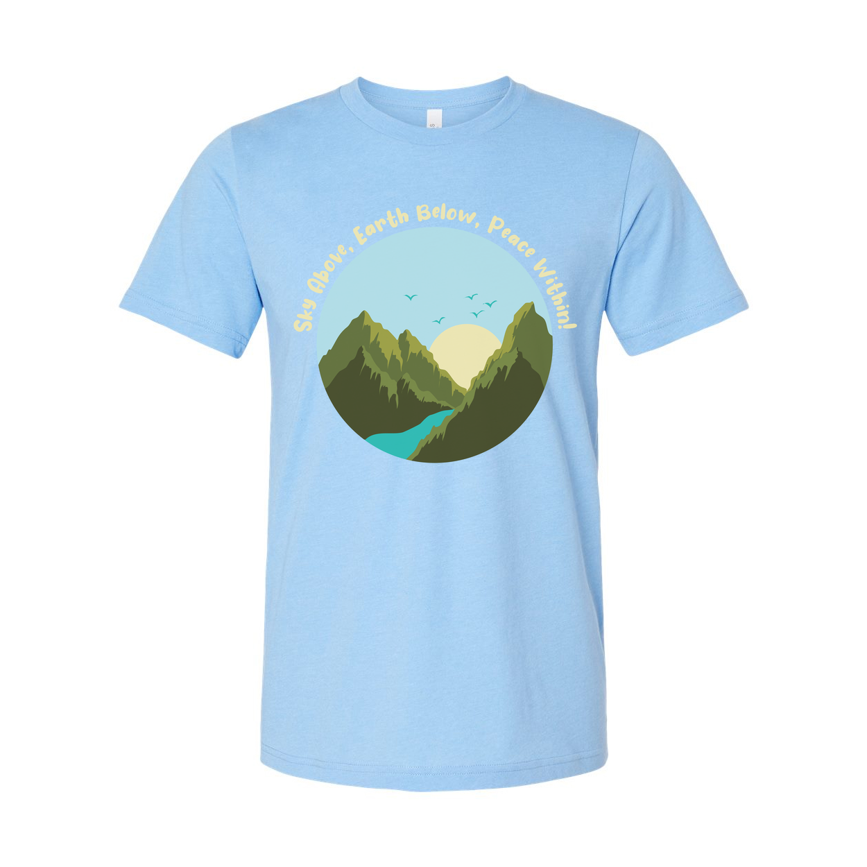 Unisex Outdoor Mountain Landscape T Shirt With Circle Sunrise Over River Graphic