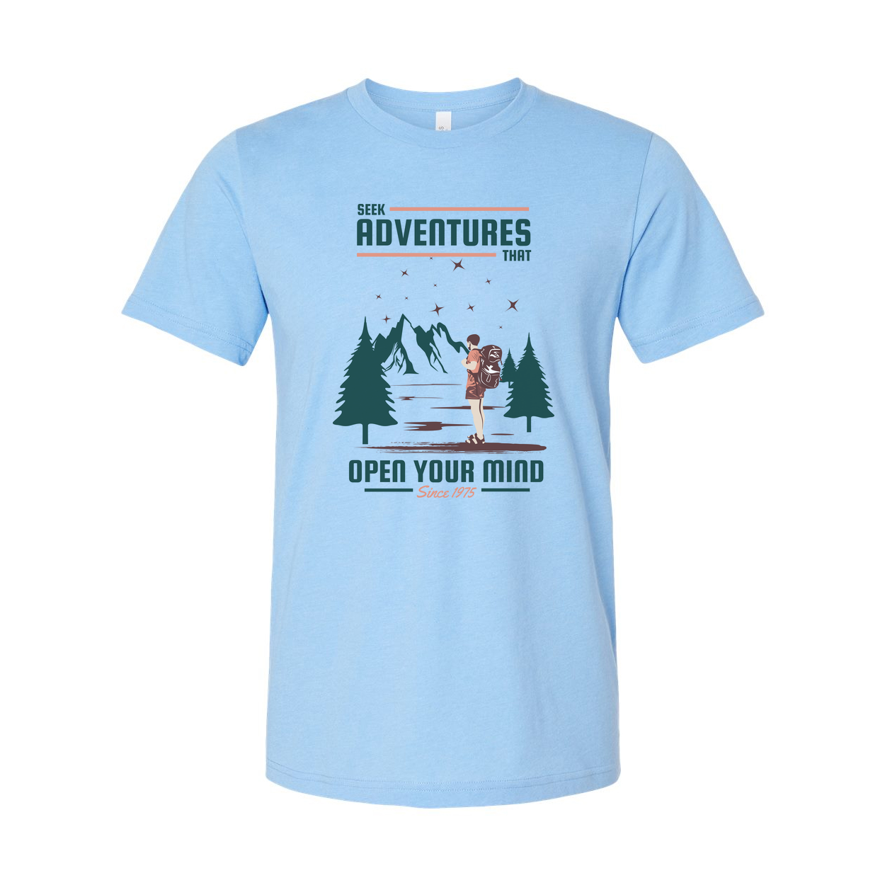 Unisex Outdoor Adventures T Shirt With Mountain Range And Forest Silhouette Artwork Open Your Mind Theme