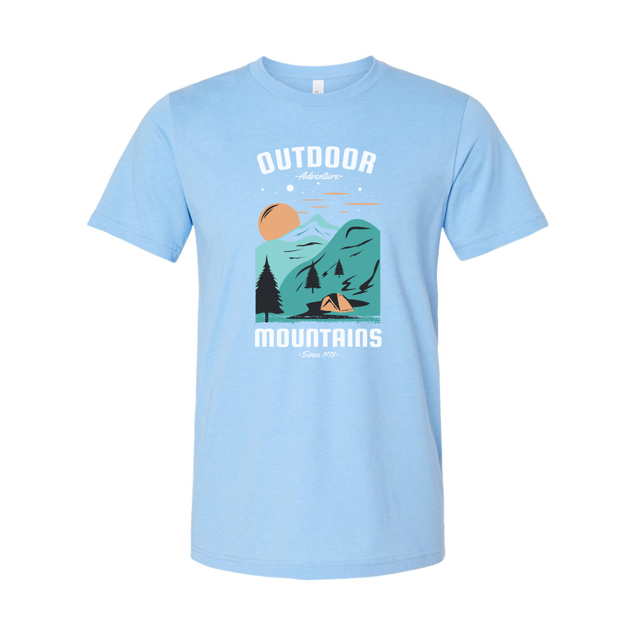 Unisex Outdoor Mountains Graphic Tee With Sunset Forest Scene And Tent For Adventure
