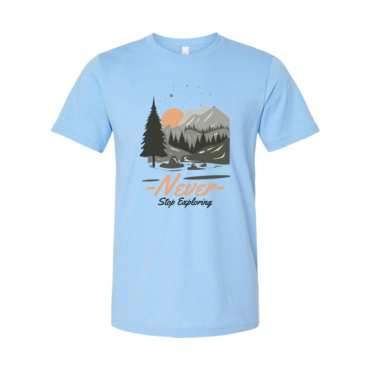 Unisex Outdoor Graphic T Shirt With Mountain Range Forest Scene Sunset Artwork Design