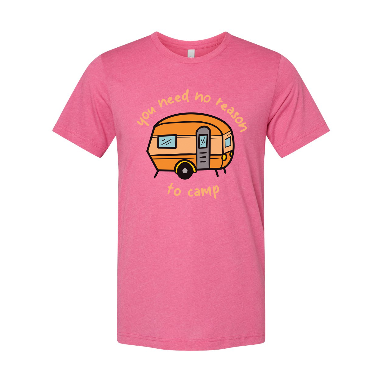 Unisex Camping Caravan Graphic Tee With Cartoon Camper And Slogan You Need No Reason To Camp
