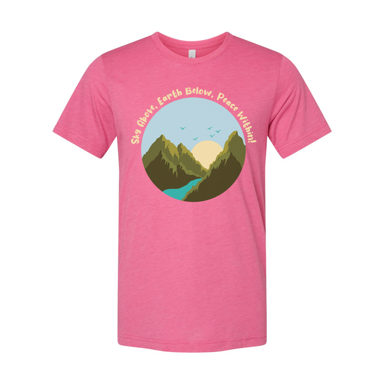 Unisex Outdoor Mountain Landscape T Shirt With Circle Sunrise Over River Graphic