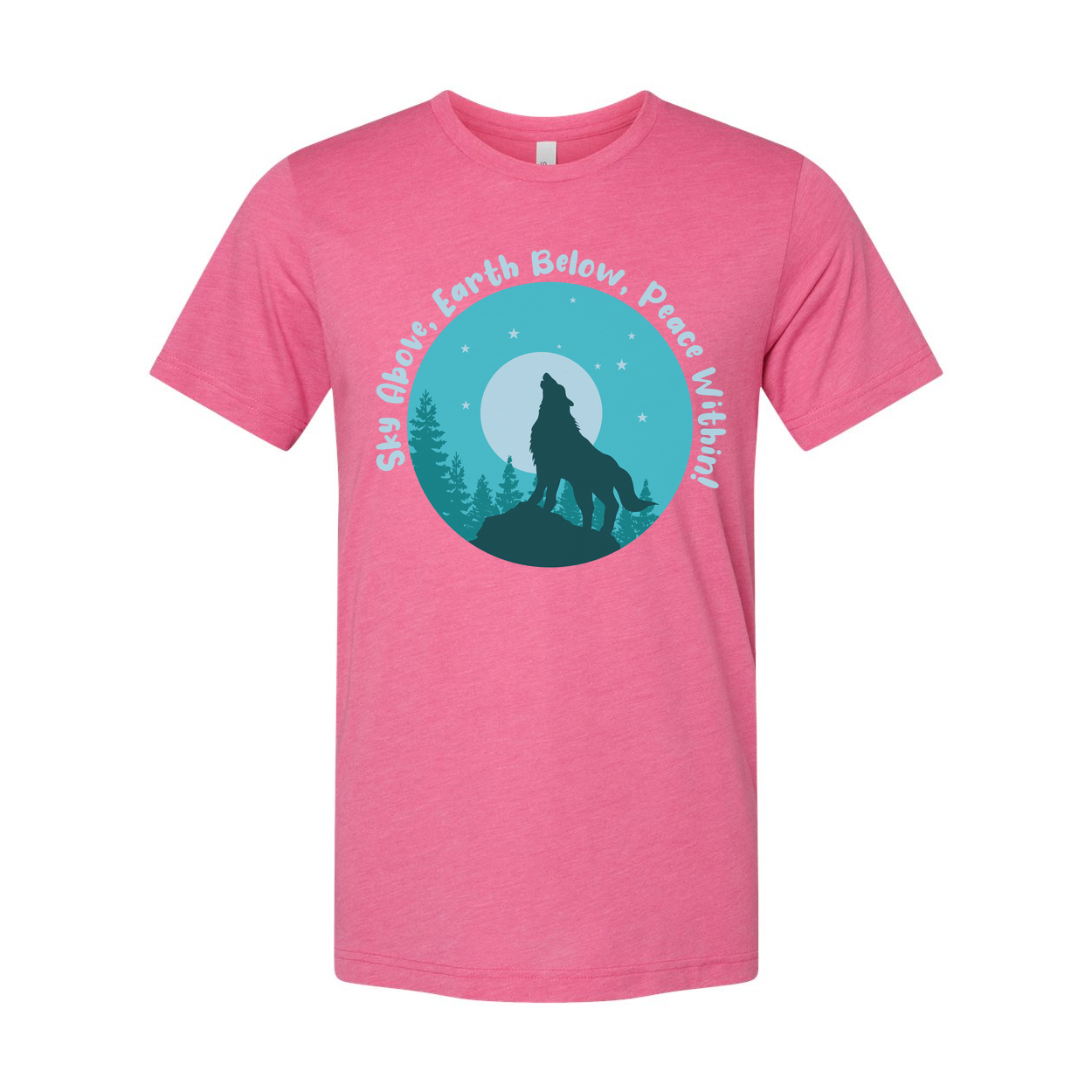 Unisex Outdoor Wolf Howling Graphic T Shirt With Moon Trees And Circular Night Scene