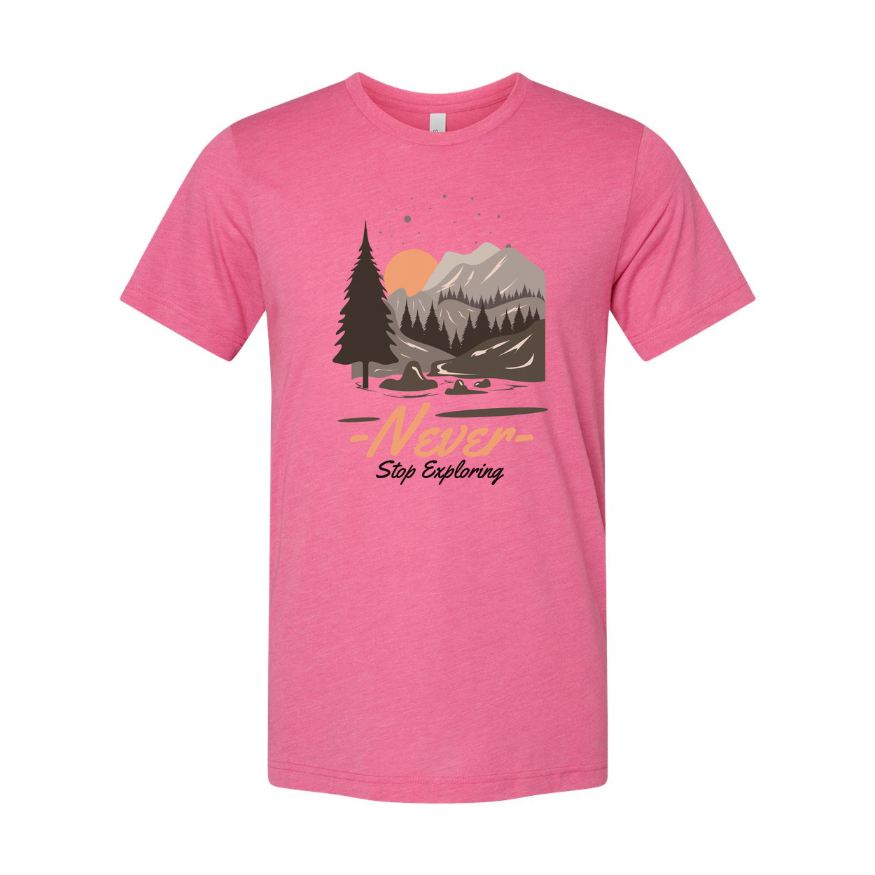 Unisex Outdoor Graphic T Shirt With Mountain Range Forest Scene Sunset Artwork Design