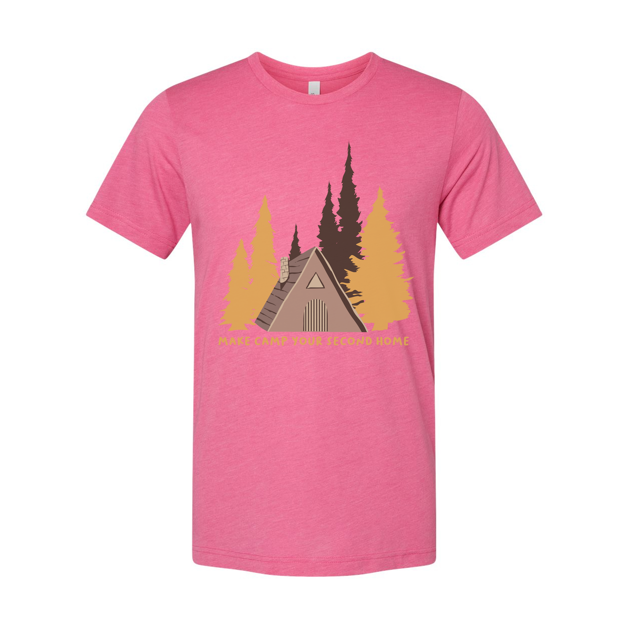 Unisex Camping Graphic T Shirt With Forest Cabin And Tent Design For Outdoor Lovers