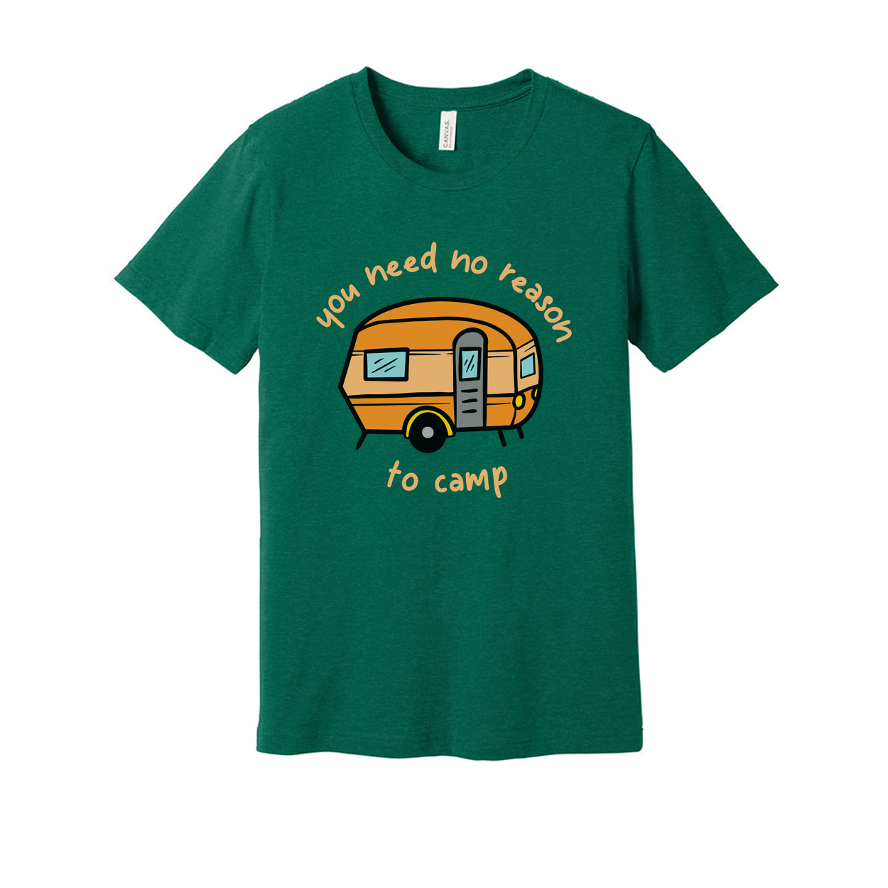 Unisex Camping Caravan Graphic Tee With Cartoon Camper And Slogan You Need No Reason To Camp