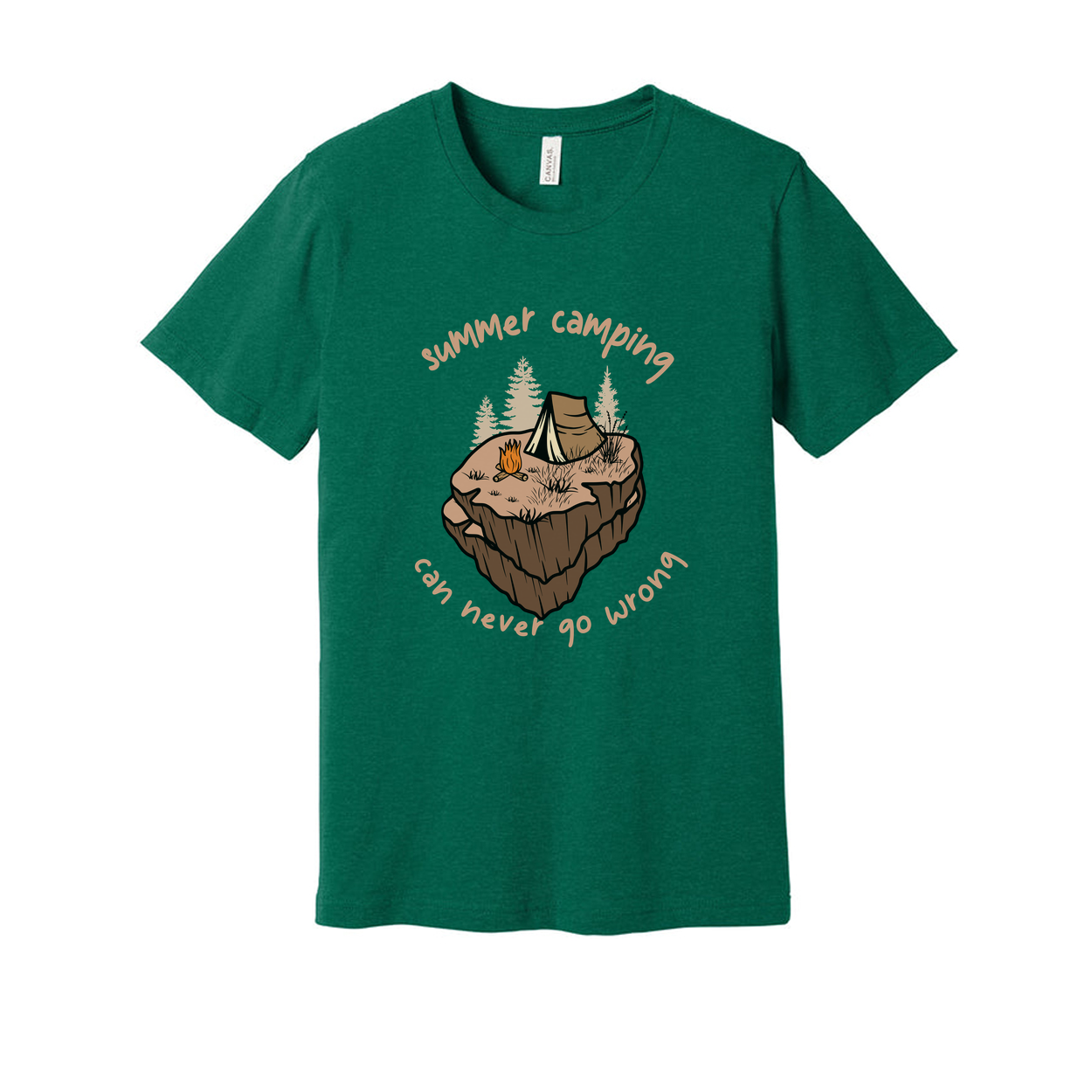 Summer Camping Graphic Unisex T Shirt For Outdoors Enthusiasts Featuring Tent Campfire And Island Scene