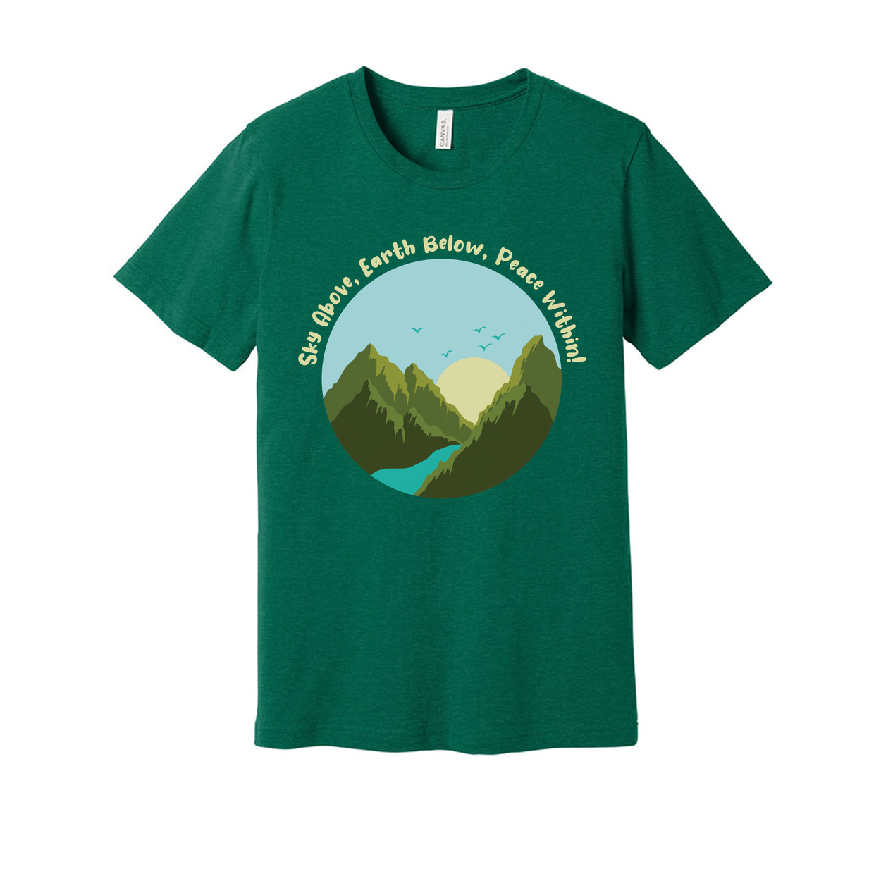 Unisex Outdoor Mountain Landscape T Shirt With Circle Sunrise Over River Graphic