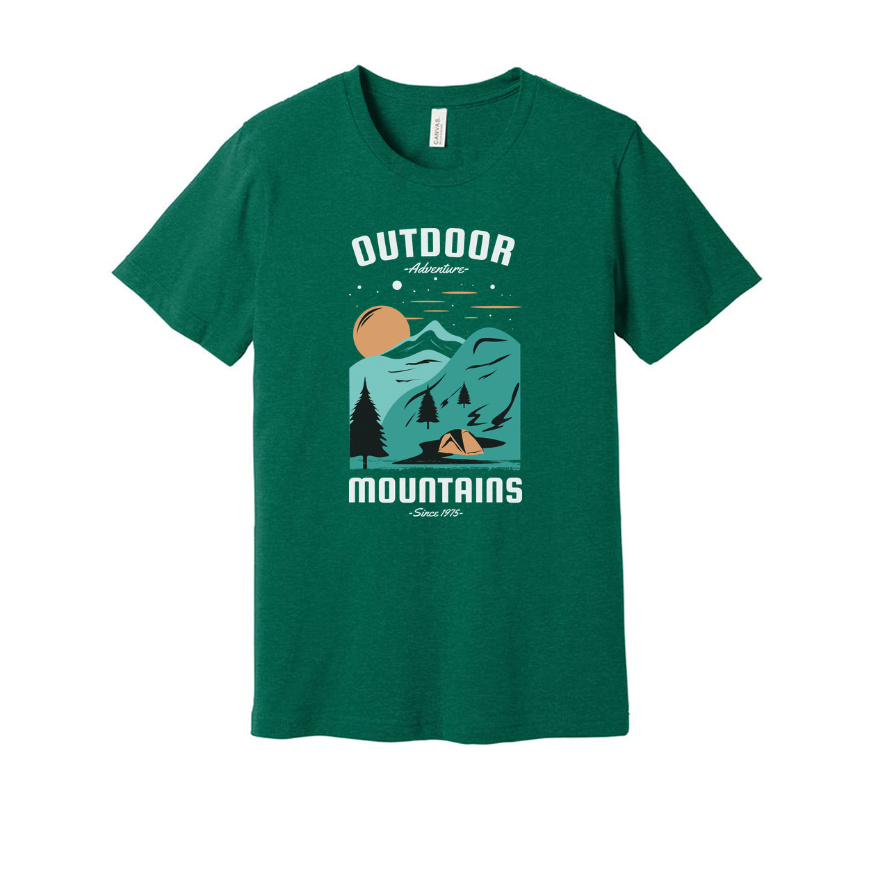 Unisex Outdoor Mountains Graphic Tee With Sunset Forest Scene And Tent For Adventure