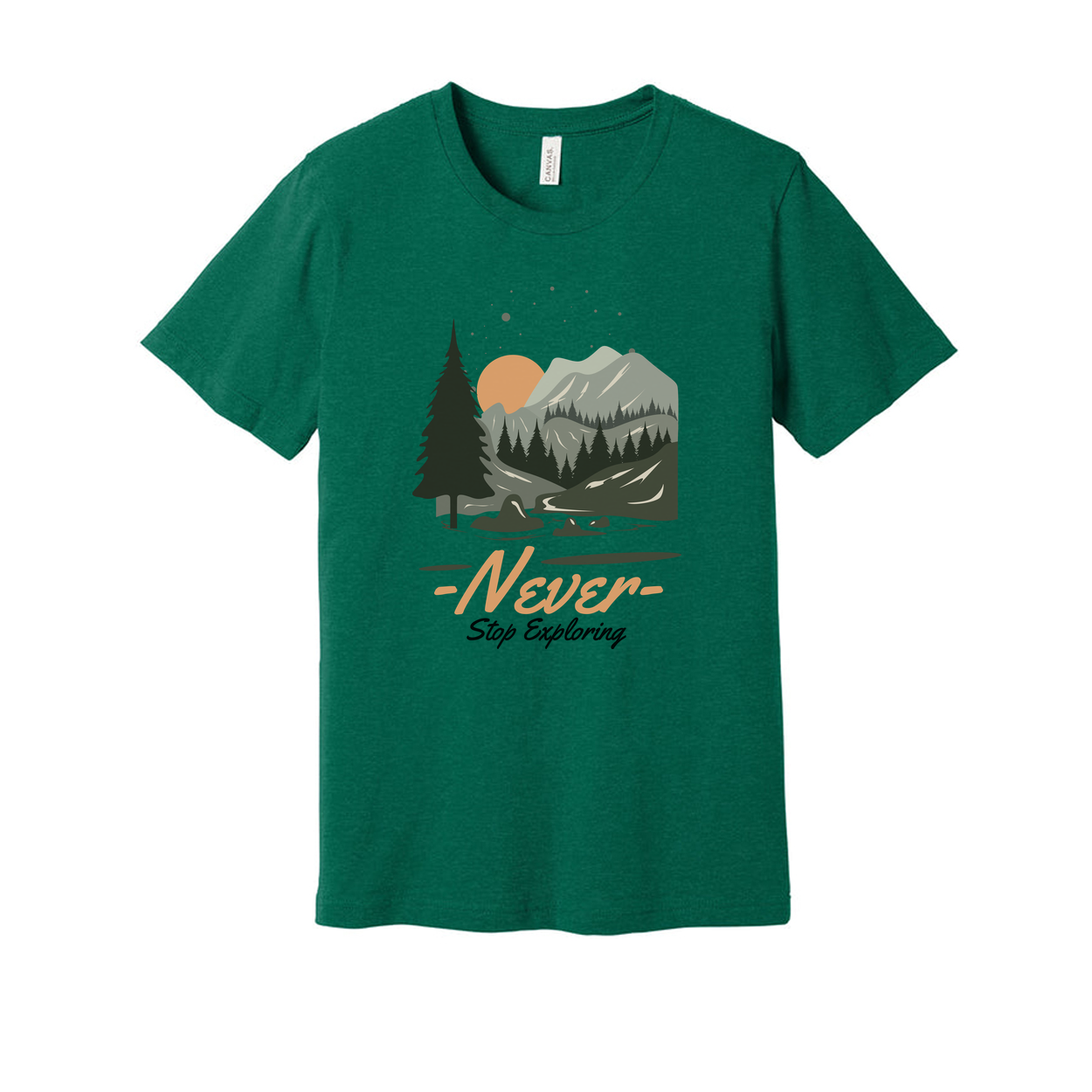 Unisex Outdoor Graphic T Shirt With Mountain Range Forest Scene Sunset Artwork Design