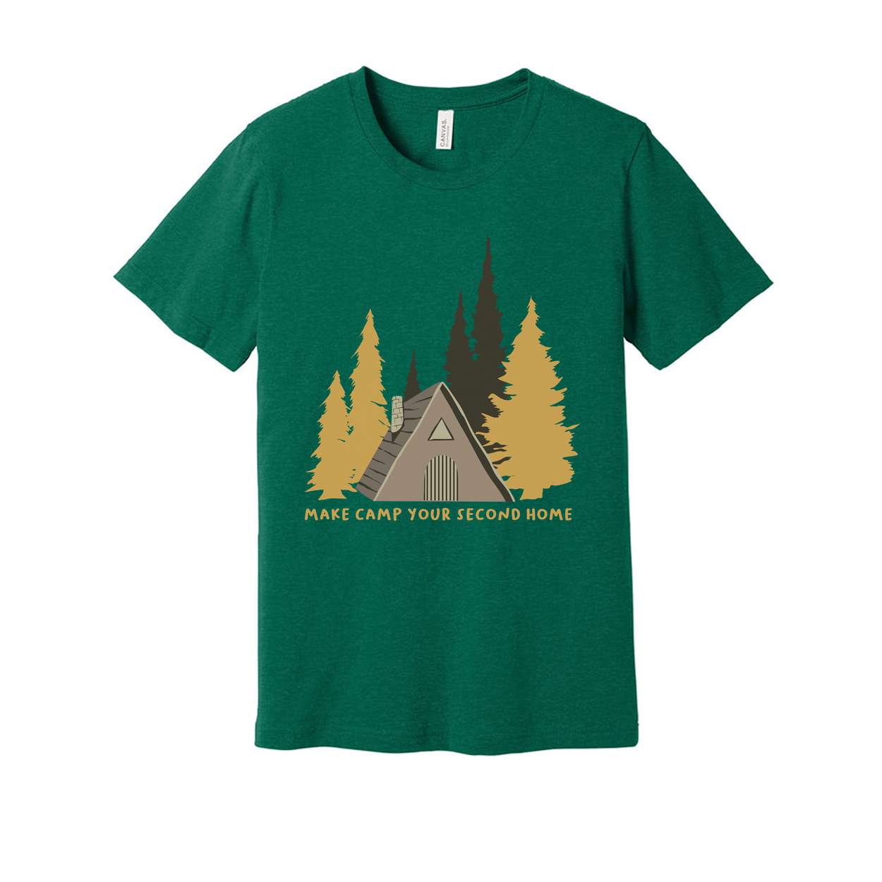 Unisex Camping Graphic T Shirt With Forest Cabin And Tent Design For Outdoor Lovers