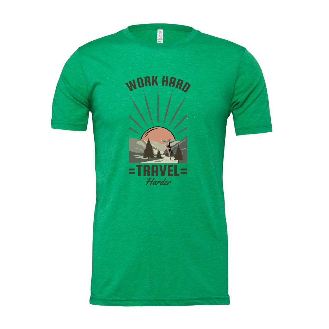 Work Hard Travel Harder Outdoor Adventure Graphic T Shirt With Sunrise Mountain Trail Design For Unisex