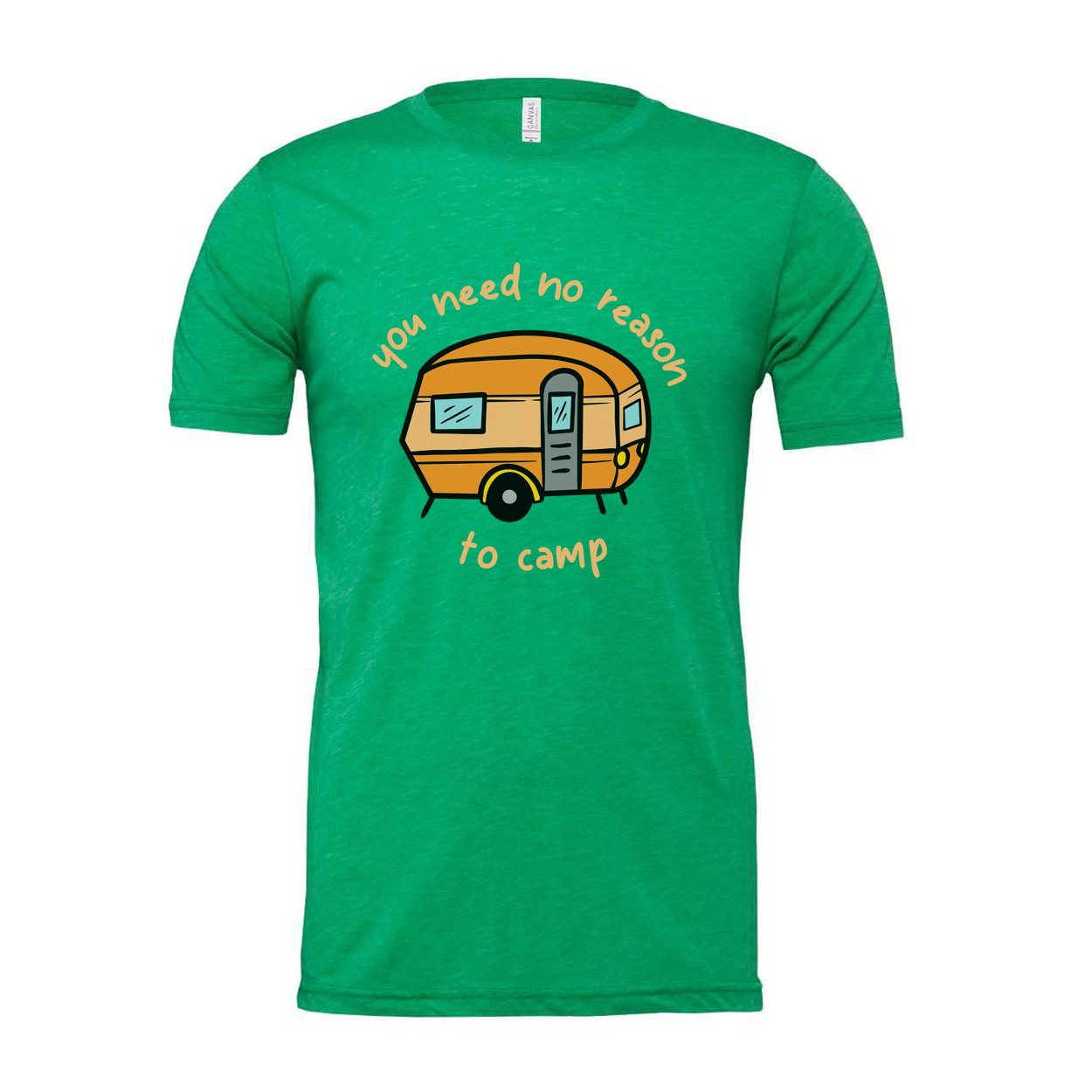 Unisex Camping Caravan Graphic Tee With Cartoon Camper And Slogan You Need No Reason To Camp