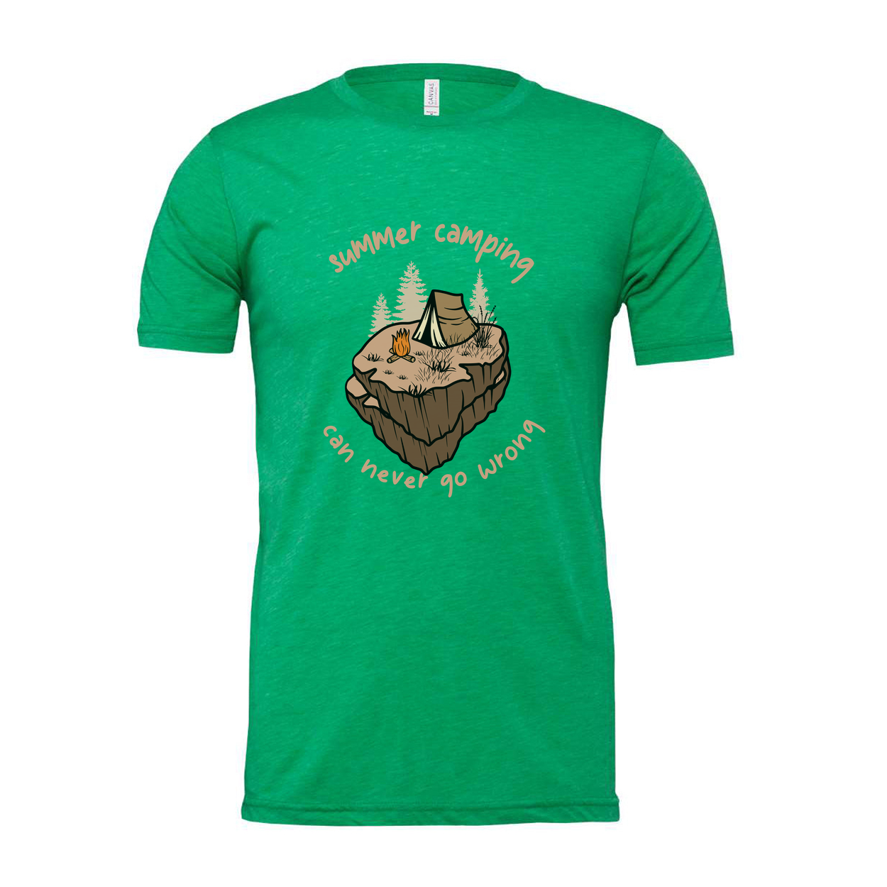 Summer Camping Graphic Unisex T Shirt For Outdoors Enthusiasts Featuring Tent Campfire And Island Scene