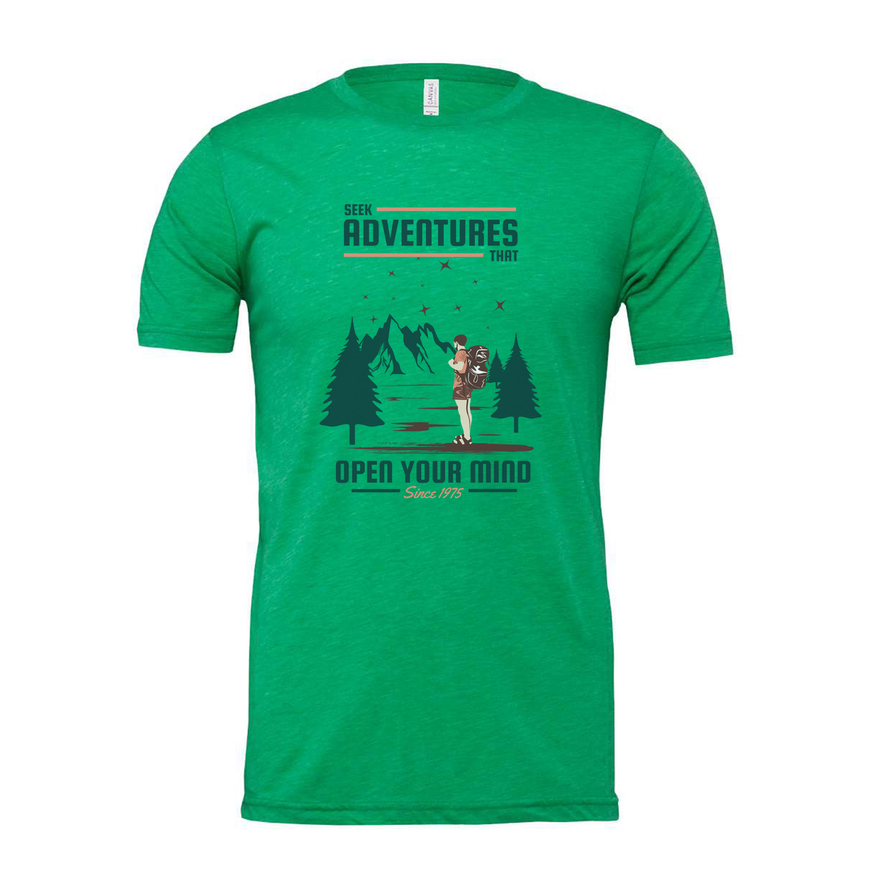 Unisex Outdoor Adventures T Shirt With Mountain Range And Forest Silhouette Artwork Open Your Mind Theme