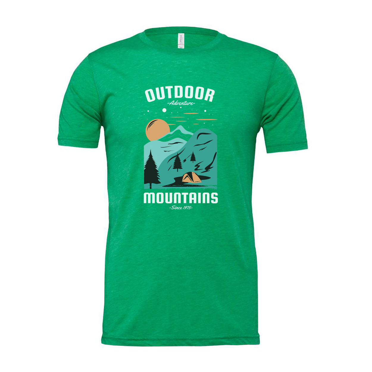 Unisex Outdoor Mountains Graphic Tee With Sunset Forest Scene And Tent For Adventure