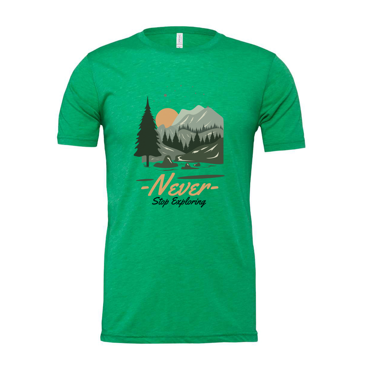Unisex Outdoor Graphic T Shirt With Mountain Range Forest Scene Sunset Artwork Design