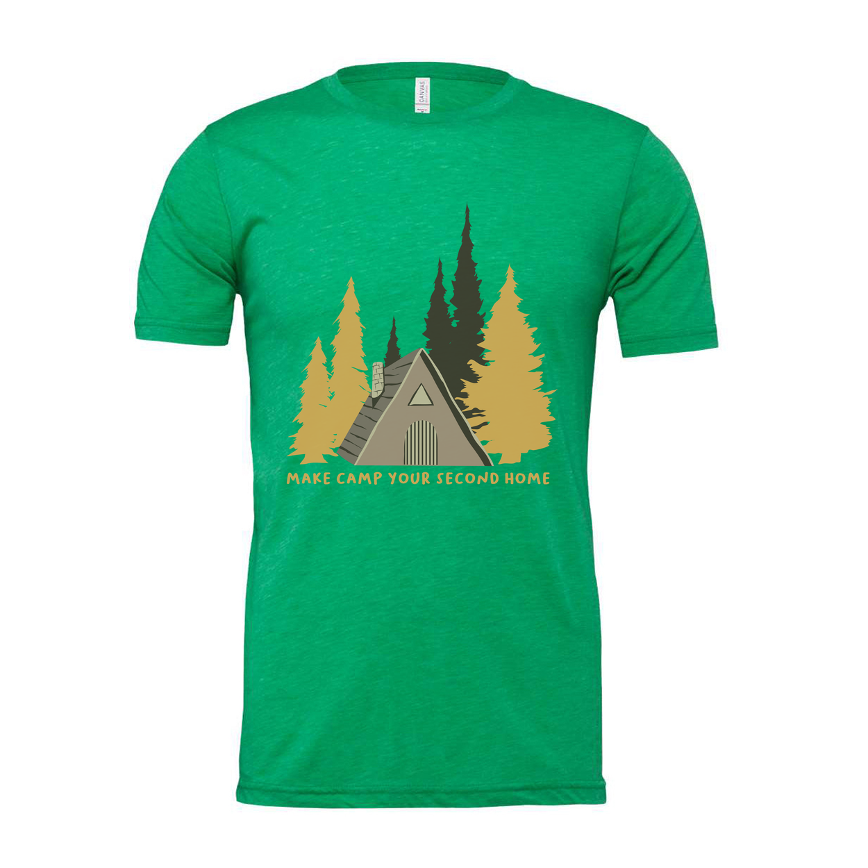 Unisex Camping Graphic T Shirt With Forest Cabin And Tent Design For Outdoor Lovers