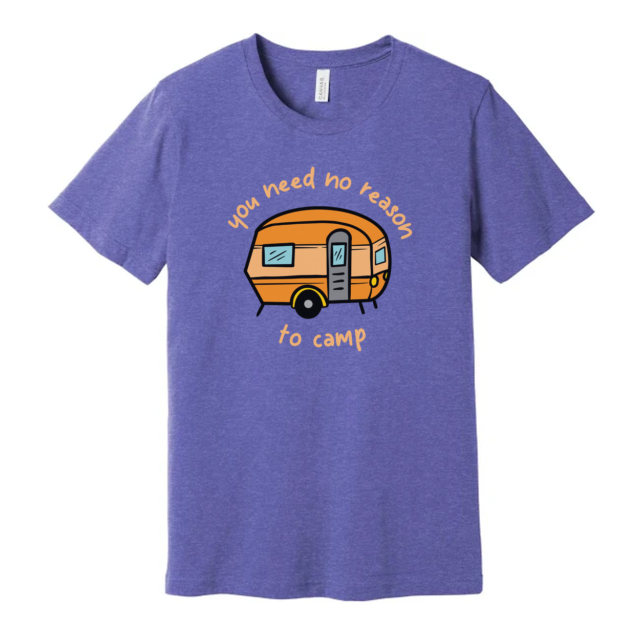 Unisex Camping Caravan Graphic Tee With Cartoon Camper And Slogan You Need No Reason To Camp
