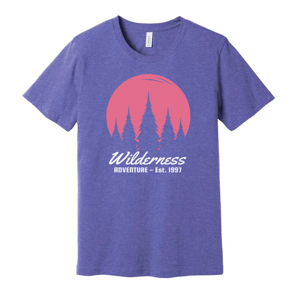 Wilderness Adventure Graphic Tee With Pink Sunset Pine Tree Silhouettes For Outdoors Unisex