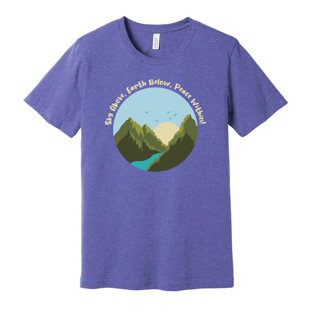 Unisex Outdoor Mountain Landscape T Shirt With Circle Sunrise Over River Graphic