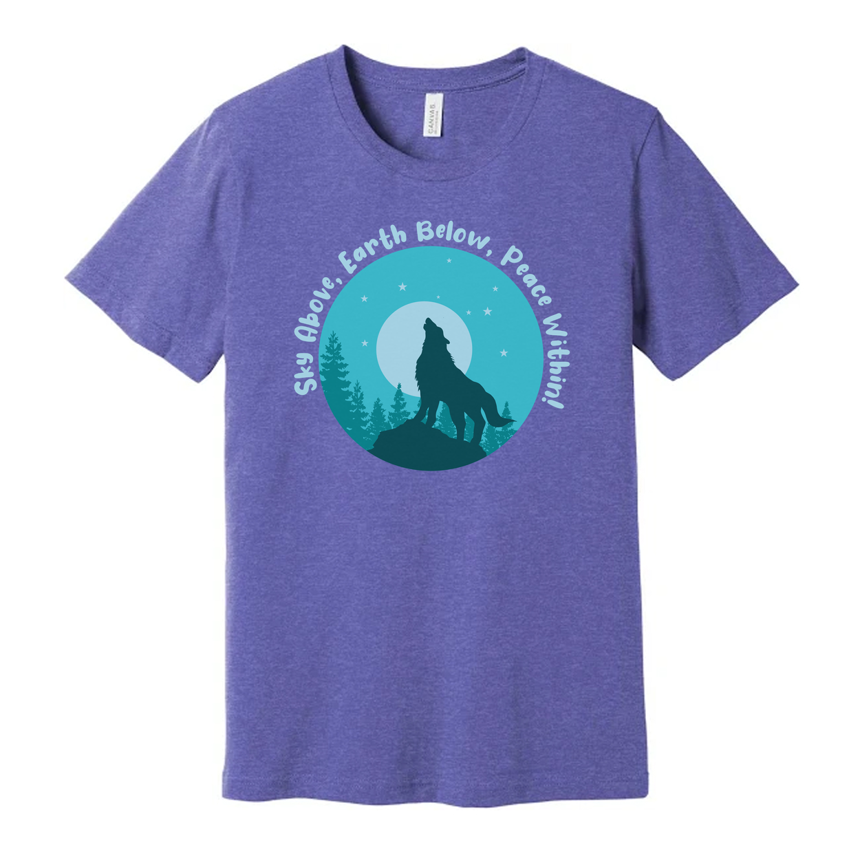 Unisex Outdoor Wolf Howling Graphic T Shirt With Moon Trees And Circular Night Scene