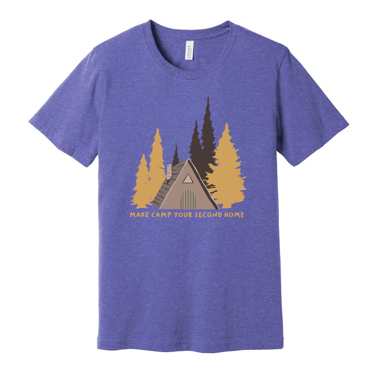 Unisex Camping Graphic T Shirt With Forest Cabin And Tent Design For Outdoor Lovers