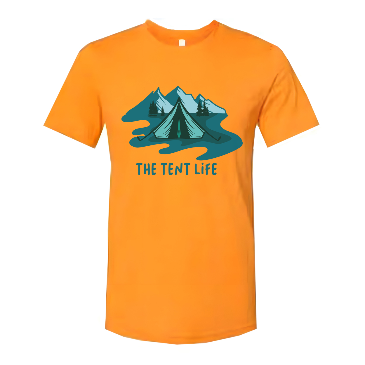 Unisex Outdoor Tent Life Graphic T Shirt With Mountain Scene And River Design Art Print
