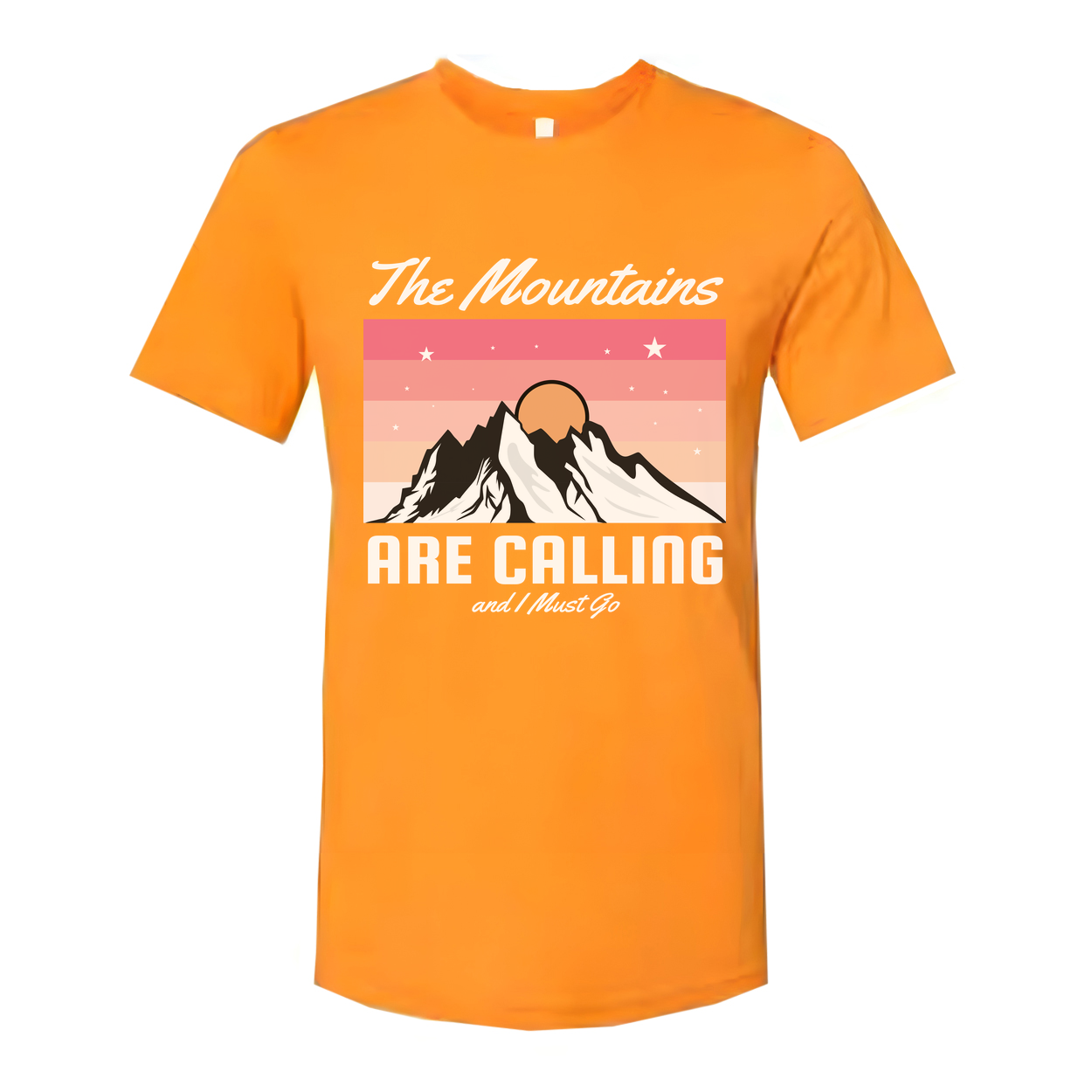 Unisex Graphic T Shirt With The Mountains Are Calling Sunset Mountain Design For Outdoor Fans